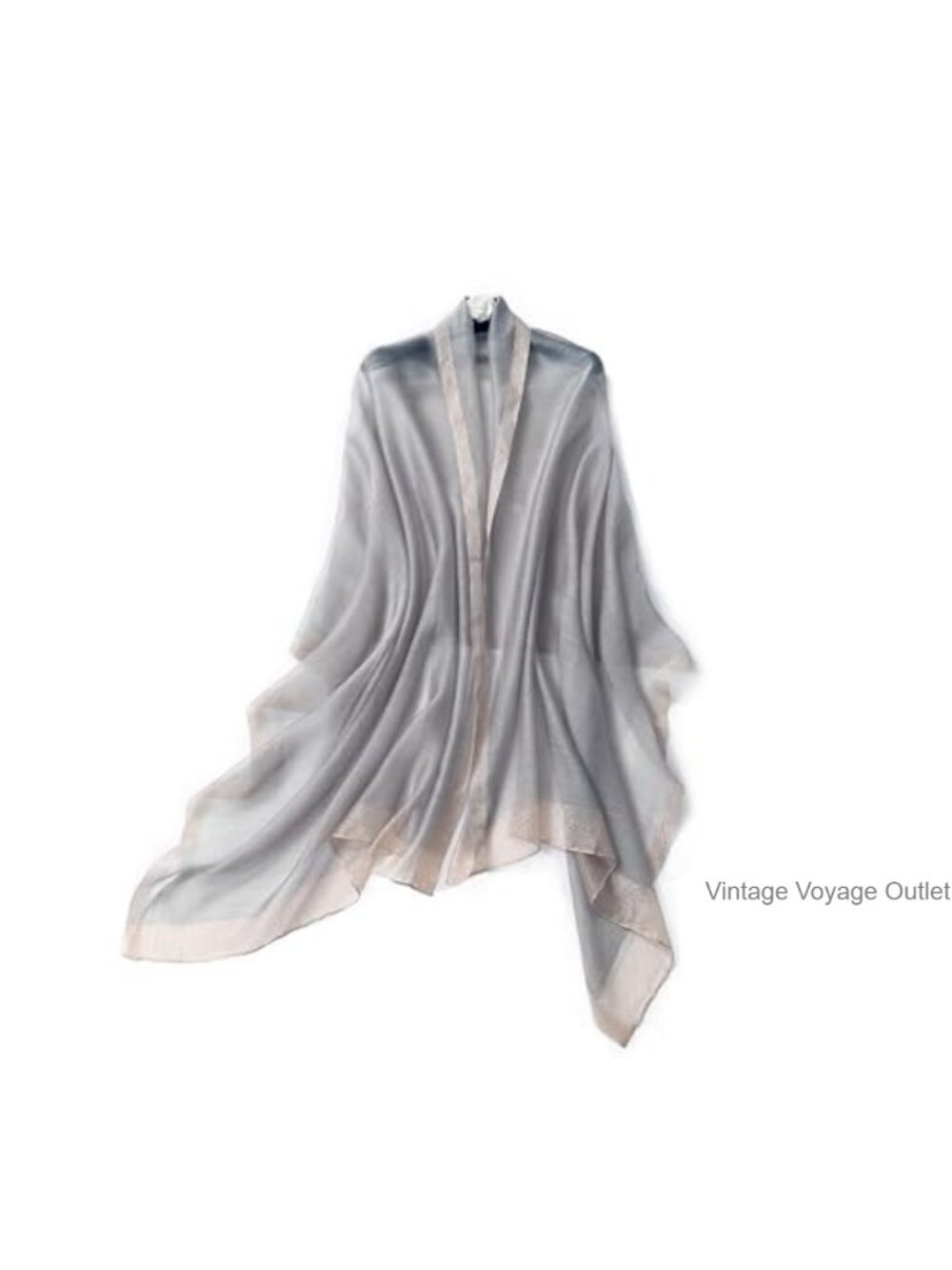 Silk Wool Blend Scarf Shawl Wrap Metallic Trim Evening Dress Gift